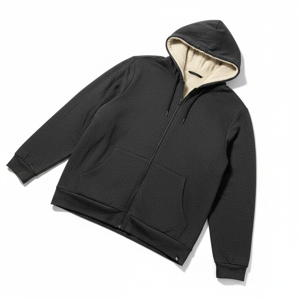 Eddie Bauer M Dark Gray Full Zip Sherpa Lined Hoodie Casual Cozy Mens